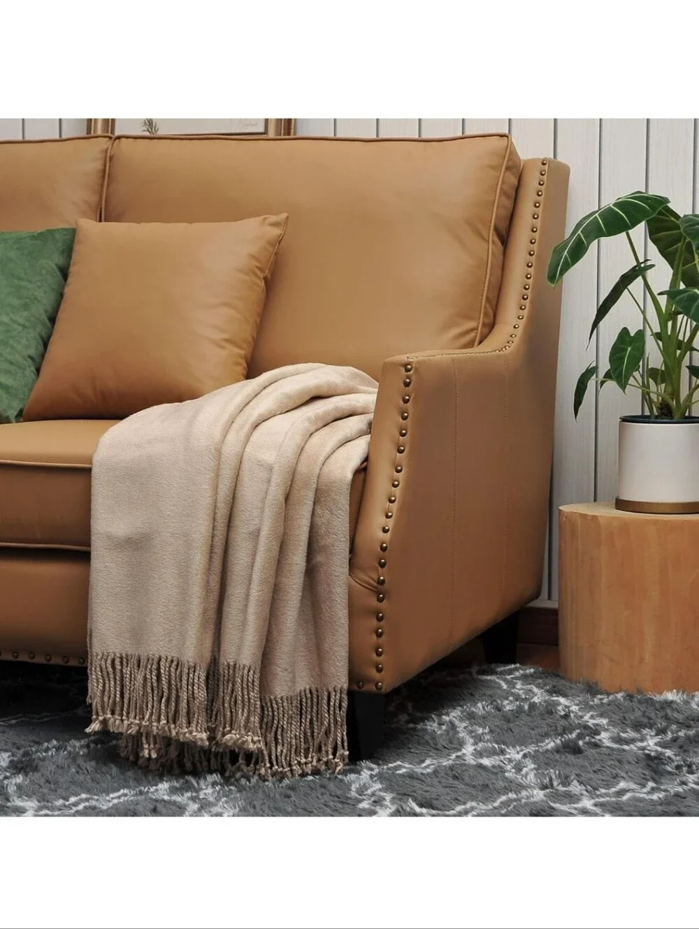 EP Mode Fringed Mulberry Silk Throw Blanket Sofa (Rugby Tan)lightweight 65x50